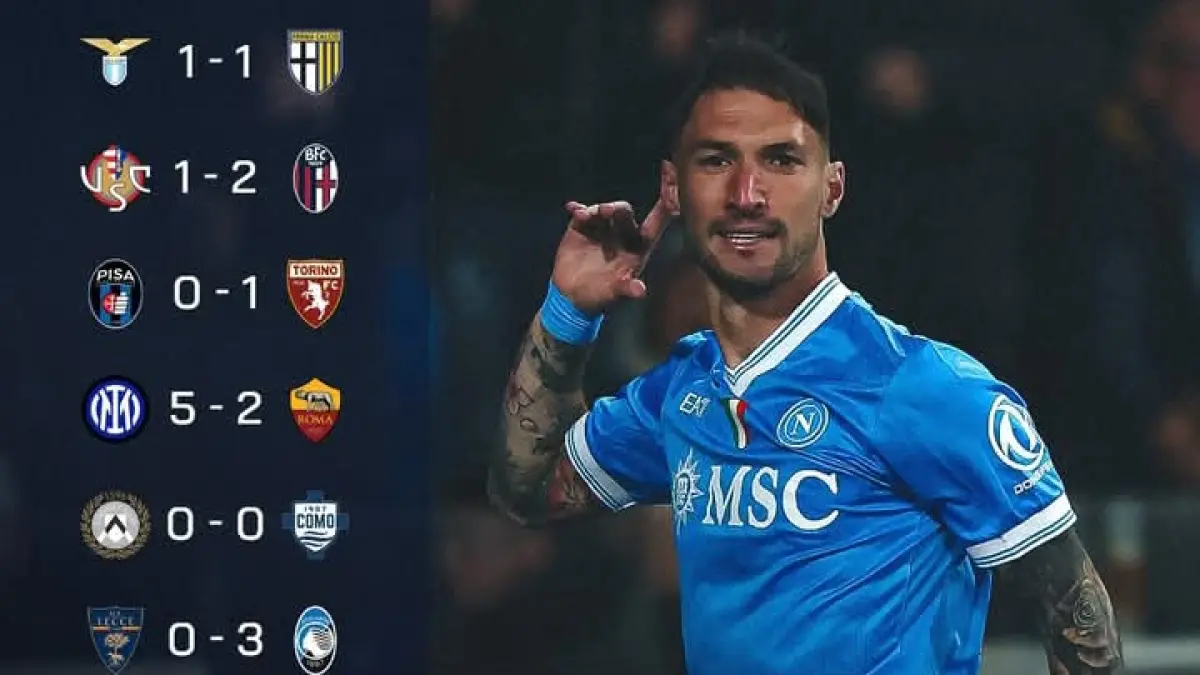Sejumlah hasil pertandingan terbaru Serie A Italia, Inter Milan membantai AS Roma 5-2, dan Napoli membenamkan AC Milan 1-0. (Istimewa) 