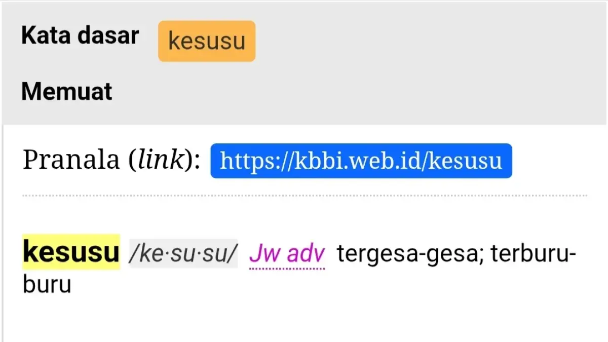 Kata Kesusu yang sudah diakui secara resmi dalam KBBI. (tangkapan layar)