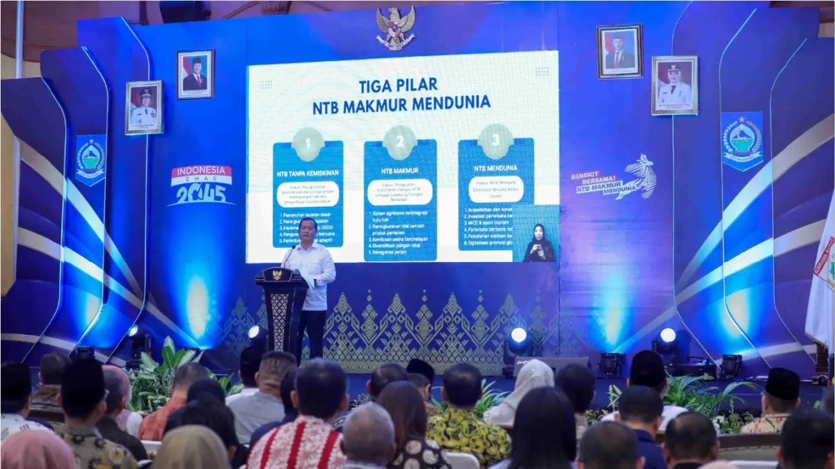MUSRENBANG: Gubernur NTB Lalu Muhamad Iqbal saat menghadiri Musrenbang Provinsi NTB Tahun 2026 di Hotel Lombok Raya, Kamis (16/4). (DISKOMINFOTIK NTB/LOMBOK POST)