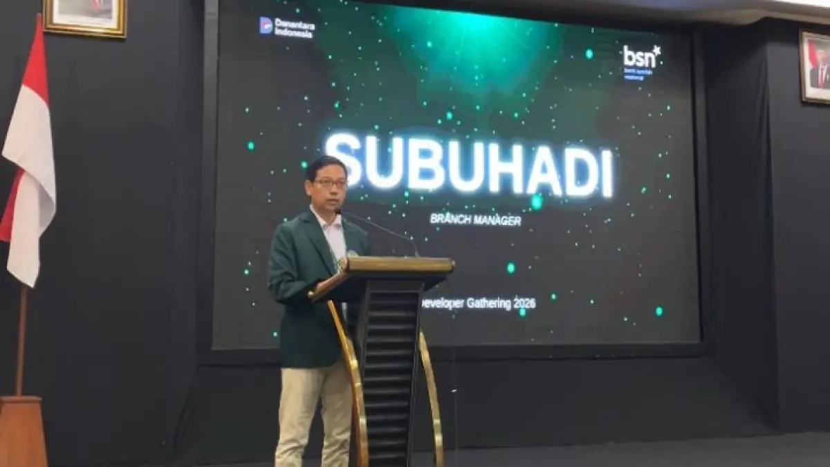 Branch Manager BSN Cabang Mataram Subuhadi memberikan sambutan saat Developer Gathering IV yang digelar di Mataram, Selasa (21/4).