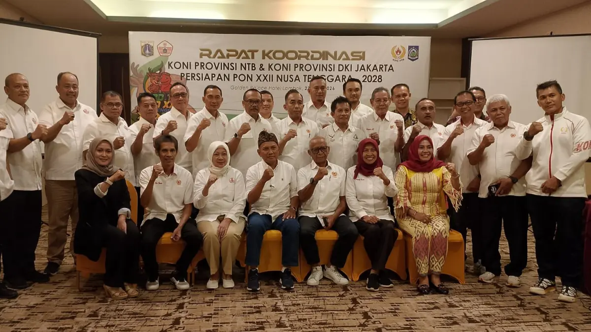 Jajaran pengurus KONI NTB, KONI DKI Jakarta, Dikpora NTB usai rakor persiapan PON Nusa Tenggara XXII/2028. (IST/LOMBOK POST)