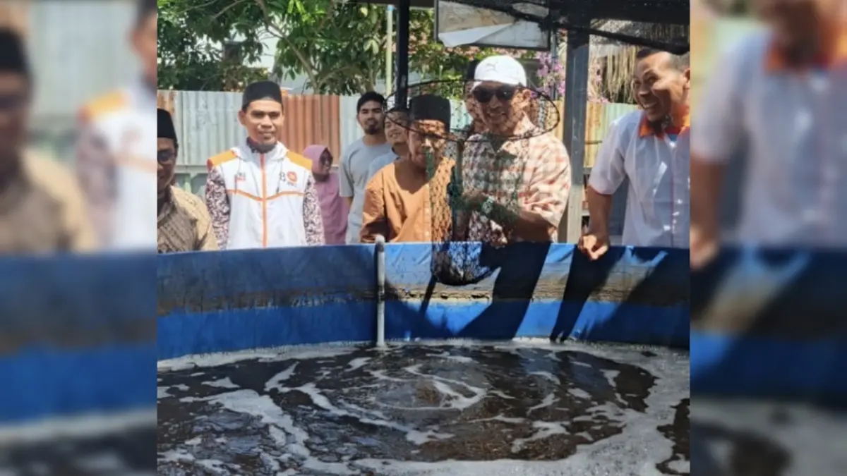 EKONOMI KERAKYATAN: Ketua Fraksi PKS Kota Mataram Ismul Hidayat saat memanen ikan dari kolam bioflok, beberapa waktu lalu. (DOK. PRIBADI)