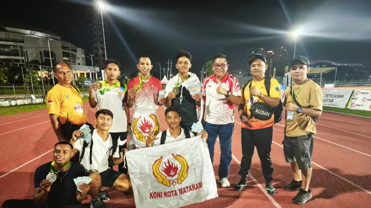 Atlet atletik Mataram berhasil membawa pulang tiga medali dari Kejurnas Jatim Open 2026. (IST/LOMBOK POST)