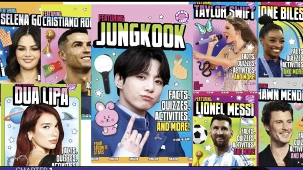 Jungkook BTS (tengah) jadi artis Korea pertama masuk serial buku pendidikan anak-anak Amerika Serikat. (Allkpop)