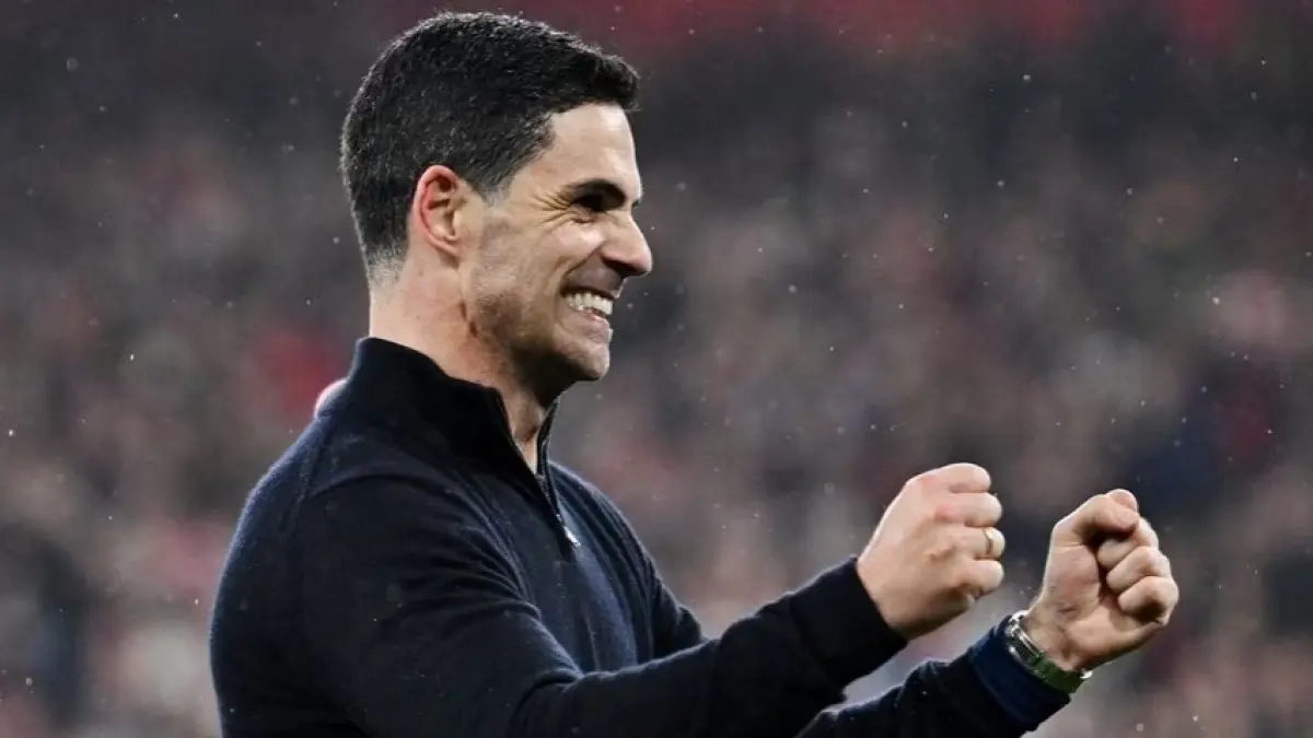 Manajer Arsenal Mikel Arteta sumringah setelah timnya lolos ke babak final Liga Champions usai mengalahkan Atletico Madrid. (ARSENAL.COM)