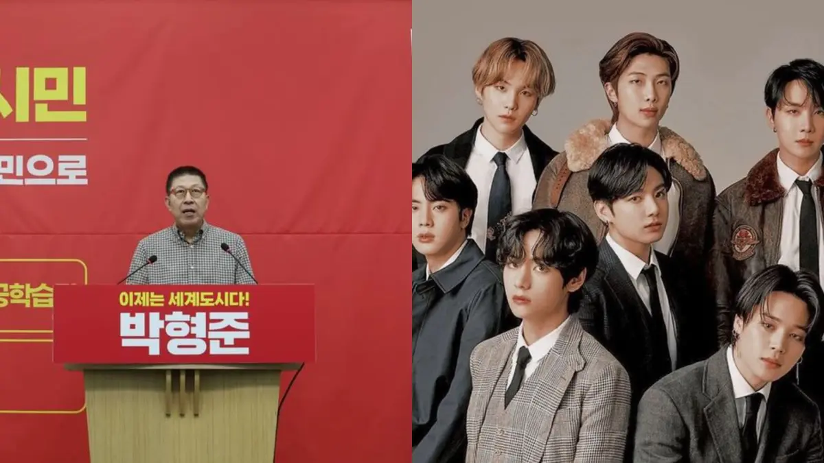 Calon Walikota Busan Park Heong-joon (kiri) dan BTS. (Istimewa)