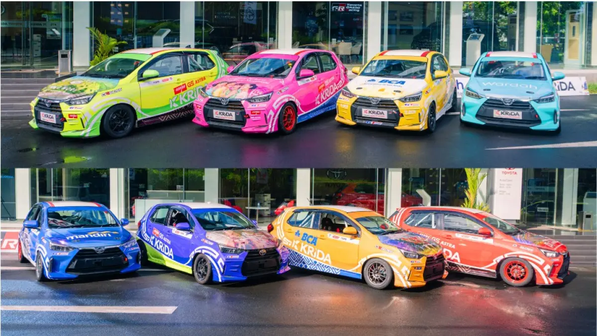 Kedelapan Toyota Agya yang digunakan dalam Krida Agya Mandalika Kartini Race tampil dalam delapan warna berbeda.