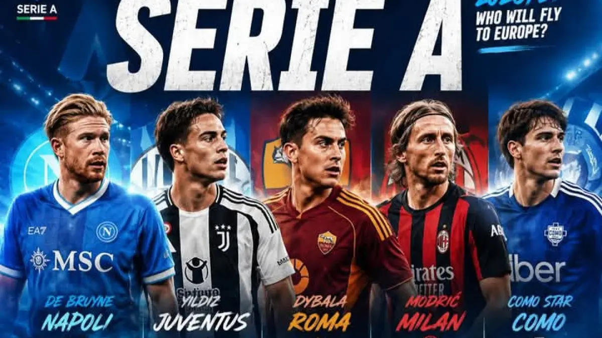 Tim;tim yang sedang berjuang memperebutkan 3 jatah Liga Champions tersisa, Napoli, Juventus, AC Milan, AS Roma, dan Como. (Istimewa) 