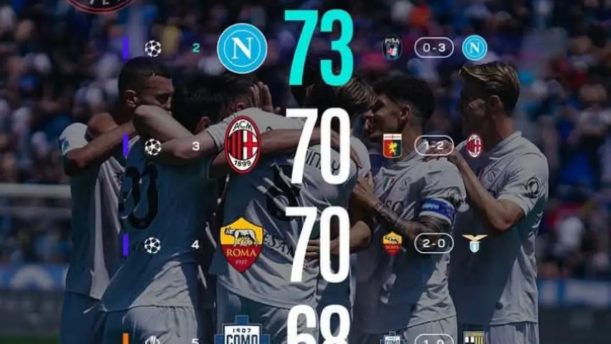 Klasemen sementara Serie A pekan ke-37, Napoli, AC Milan, AS Roma, Como, hingga Juventus berebut posisi 4 besar demi lolos Liga Champions Eropa. (Istimewa) 