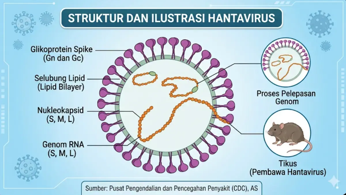Ilustrasi struktur hantavirus. (Istimewa / Jawa Pos)