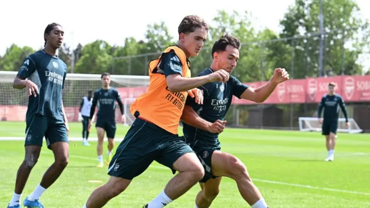 Pemain Arsenal menjalani latihan jelang laga terakhir Liga Inggris menghadapi Crystal Palace. (ARSENAL.COM)