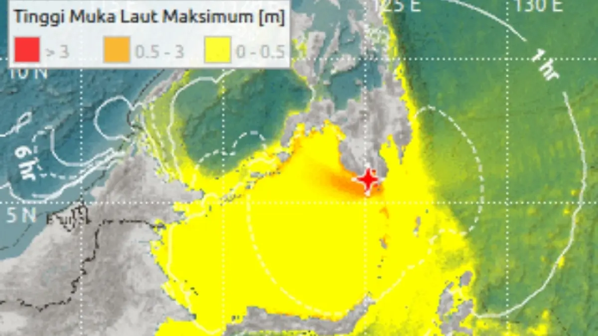 Sebaran tinggi permukaan tsunami pasca gempa M 7,7 Sangihe, Sulawesi Utara. (BMKG)