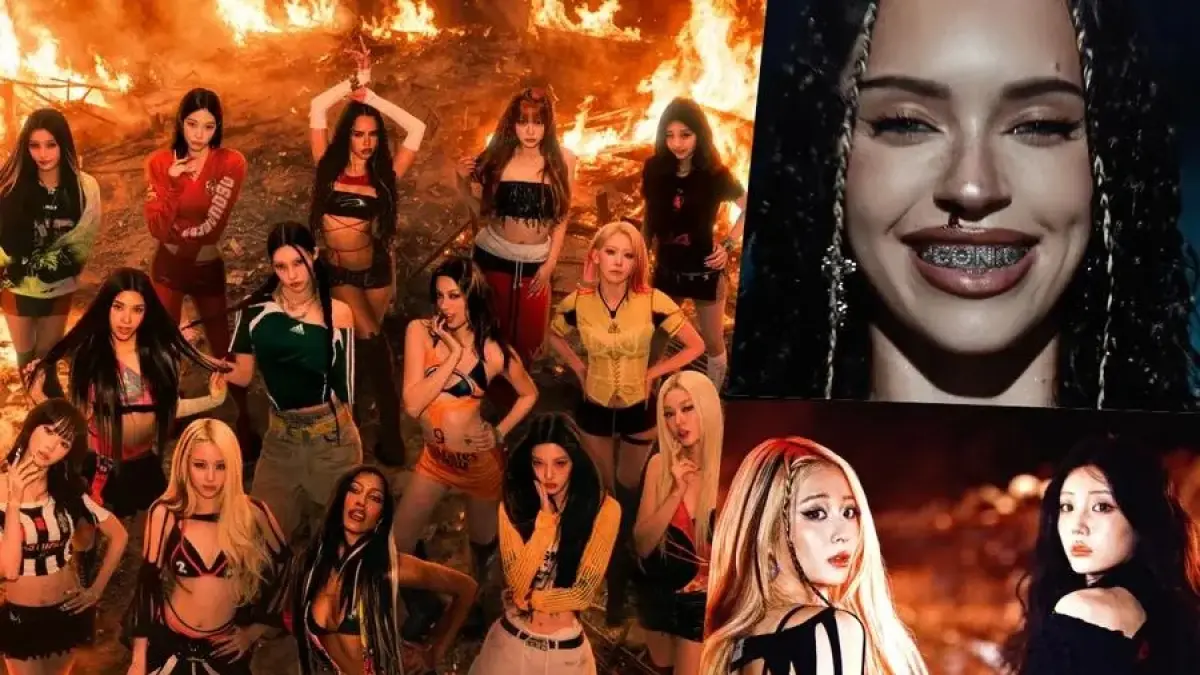 Kolaborasi LE SSERAFIM, ILLIT, dan KATSEYE dalam MV ICONIC BY MISTAKE. (SOOMPI)