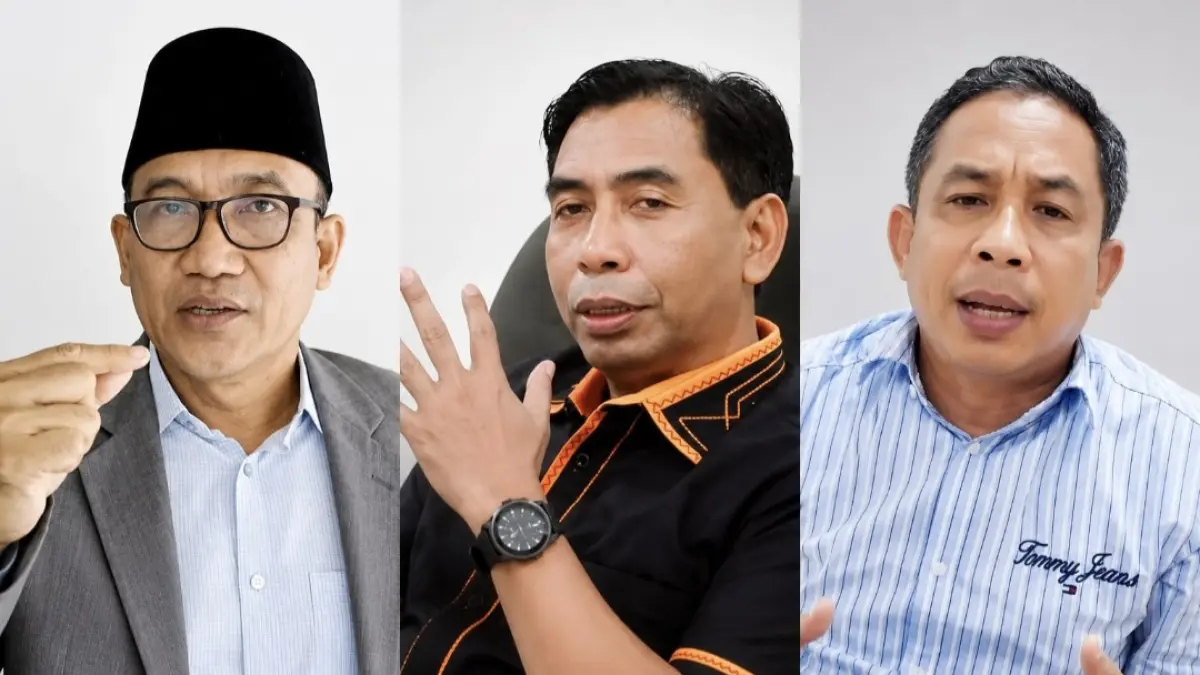 Ketua Komisi III DPRD NTB Sambirang Ahmadi (tengah), Sekretaris Komisi III Raden Nuna Abriadi (kiri), dan Anggota Komisi III Muhammad Aminurlah (kanan).