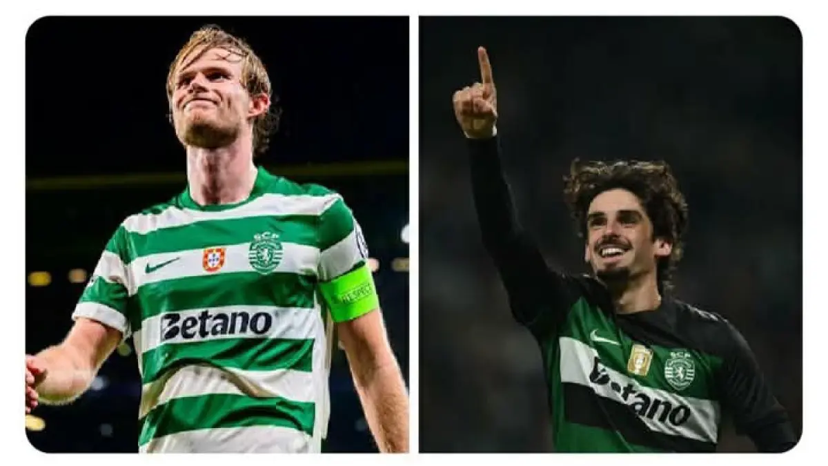 BURUAN: Morten Hjulmand dan Francisco Trincao, para pemain yang pernah Ruben Amorim latih di Sporting Lisbon dahulu, dan kini berpeluang dibawa ke AC Milan. (Istimewa) 