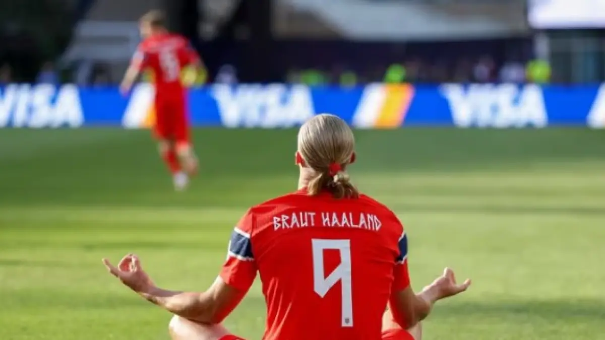 Penyerang Norwegia Erling Haaland mencetak gol saat melawan Iraq di laga Grup I Piala Dunia 2026. (FIFA)