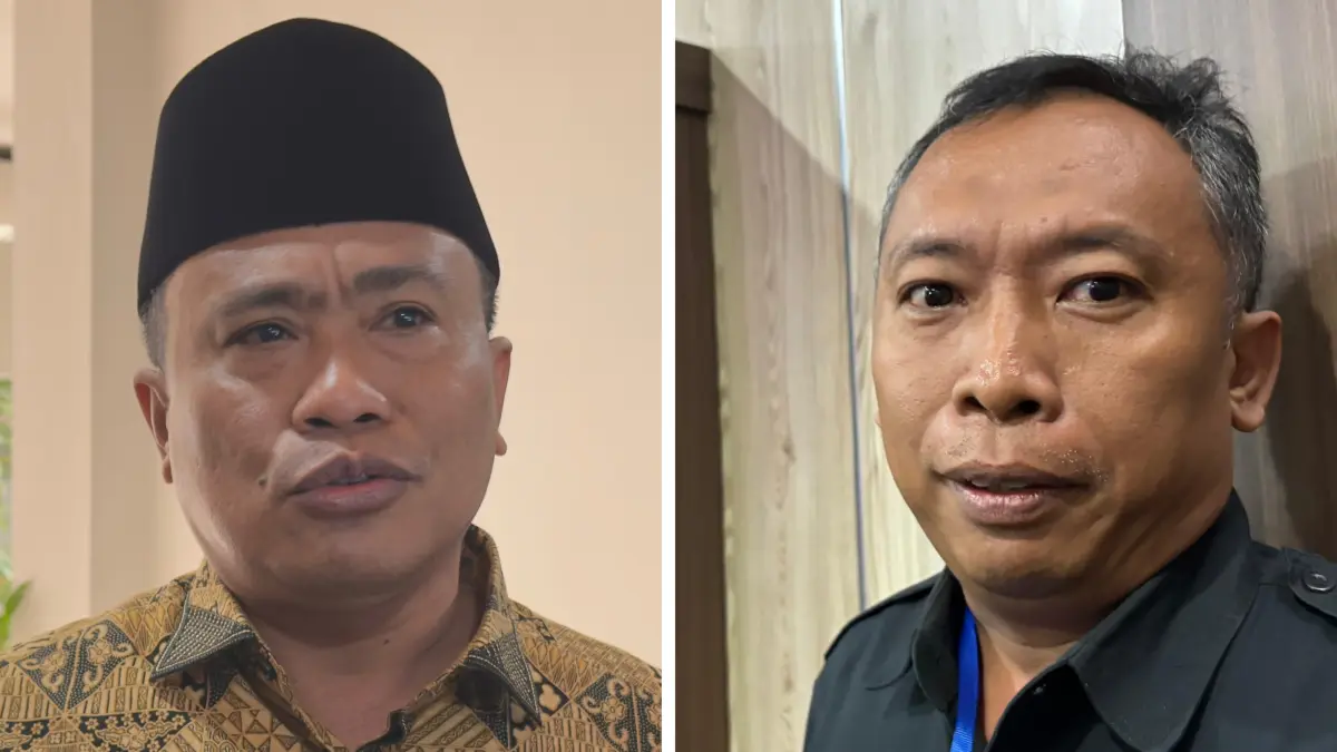 Kepala Kanwil Kemenag NTB Zamroni Aziz (kiri) dan Akademisi sekaligus Pemerhati Anak Joko Jumadi. (YUYUN/LOMBOK POST)