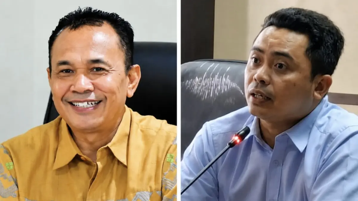 Ketua Komisi I DPRD NTB Mohammad Akri (kanan) dan Ketua Tim Pansel KPID NTB Ahsanul Khalik (kiri).