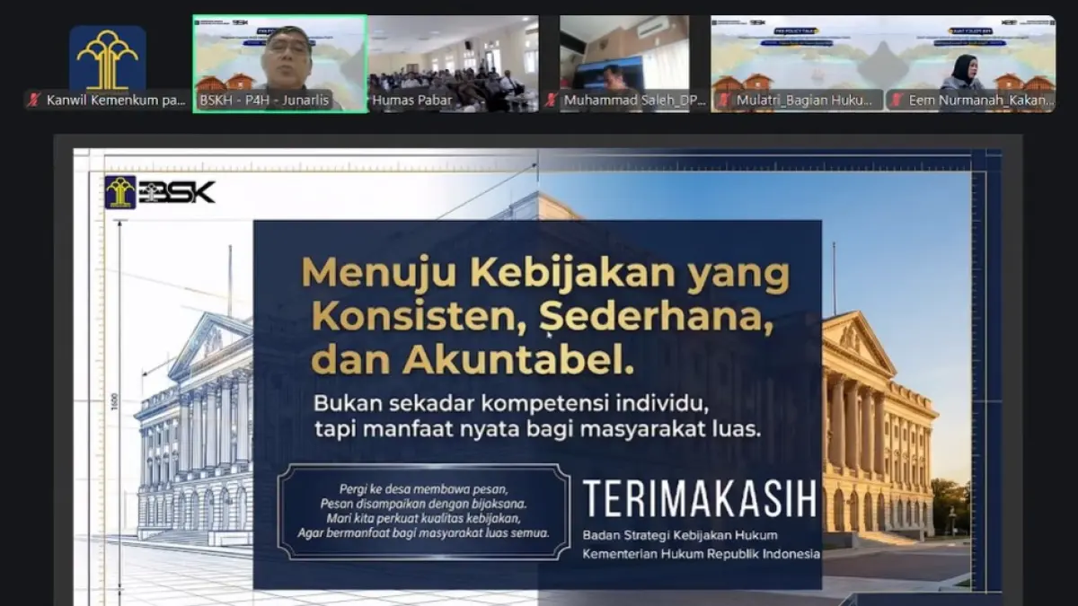 Tim Kelompok Kerja Badan Strategi Kebijakan (BSK) Kanwil Kementerian Hukum NTB mengikuti Forum Komunikasi Kebijakan (Policy Talks) Tahun 2026 secara virtual.
