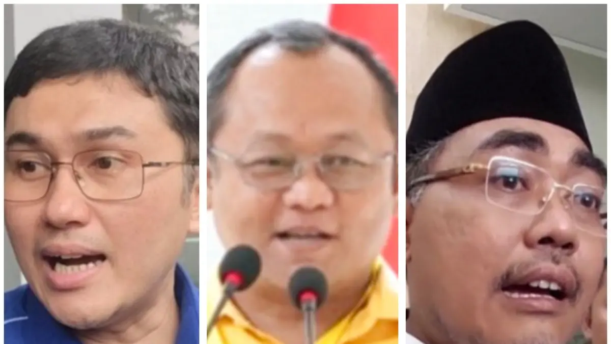 Koordinator Juru Bicara DPP Partai Demokrat Herzaky Mahendra Putra (kiri), Sekjen Golkar Muhammad Sarmuji, dan Wakil Ketum PKB Jazilul Fawaid (kanan).