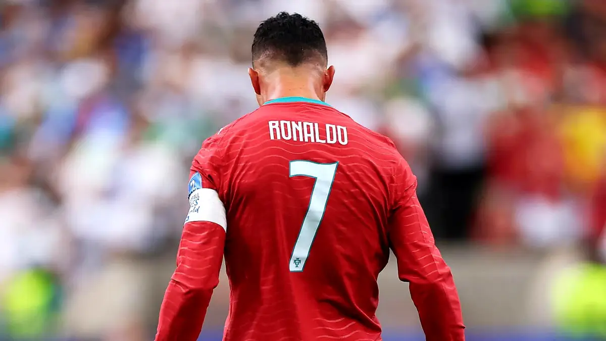 HOUSTON, TEXAS - JUNE 23: Cristiano Ronaldo #7 of Portugal celebrates scoring his team