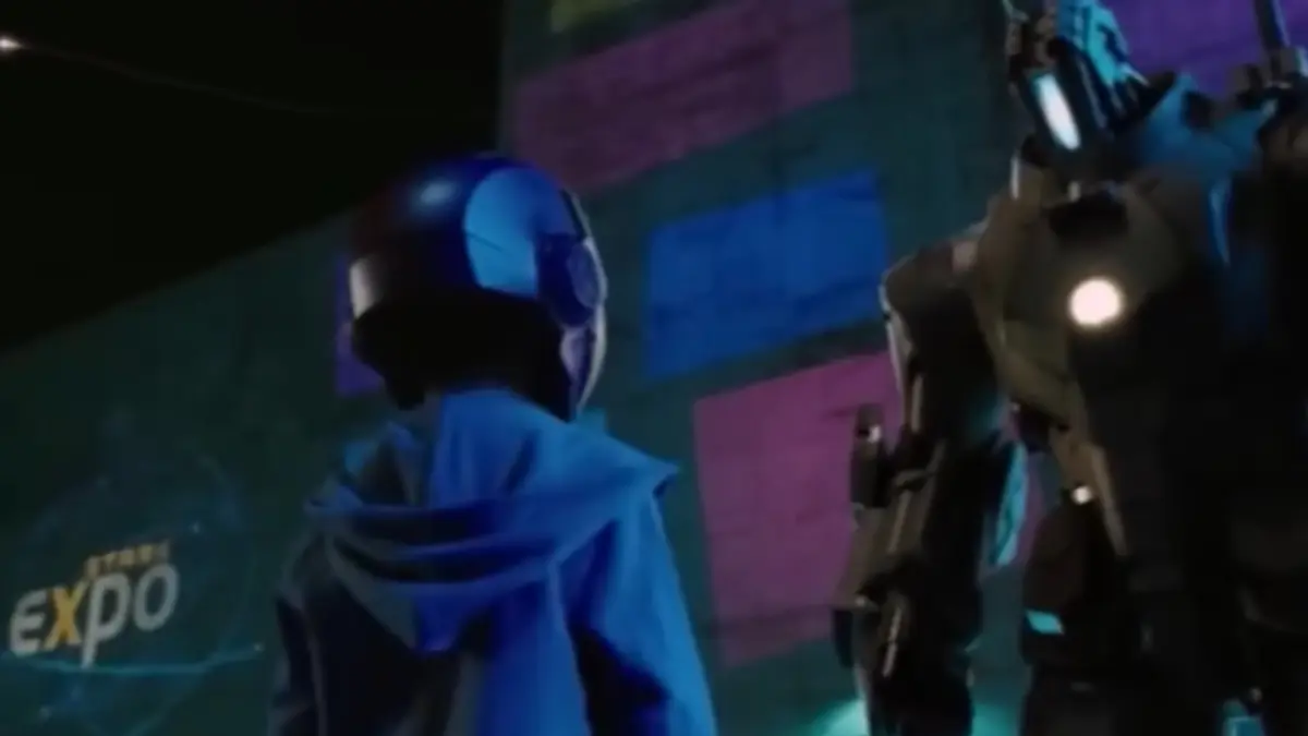 Peter Parker kecil yang mencoba melawan drone milik Justin Hammer.
