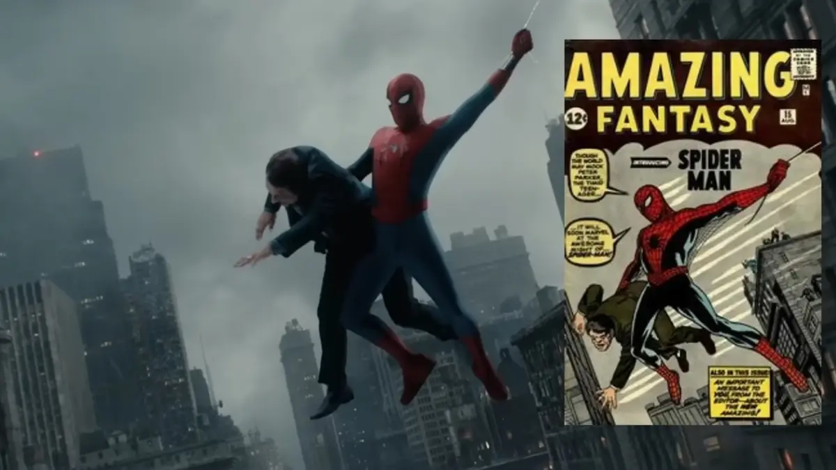Spider-Man menyelamatkan warga. 