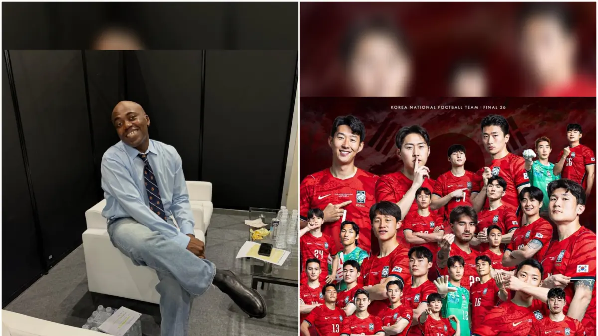 Penyiar sekaligus publik figur Korea Selatan keturunan Republik Demokratik Kongo, Jonathan (kiri) dan Timnas Korea Selatan (Kanan). (IST/LOMBOK POST)