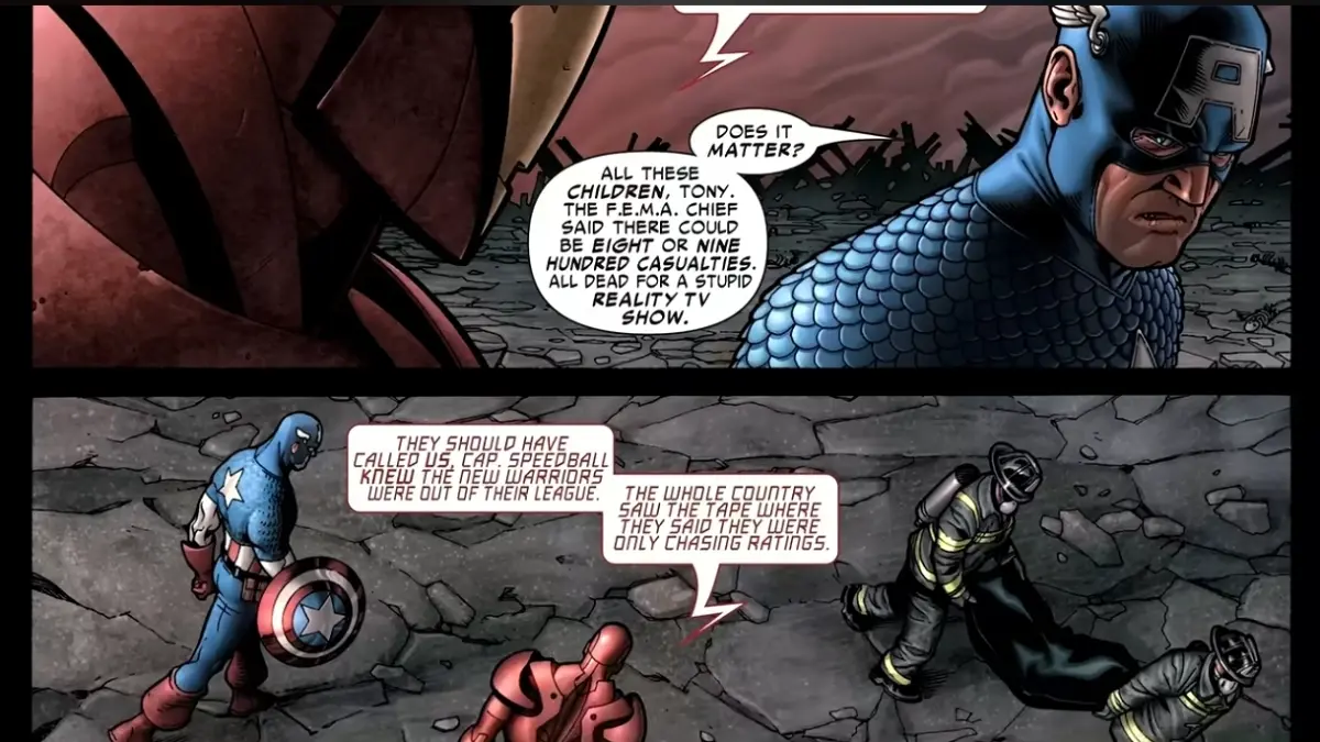 Perbedaan pendapat antara Iron Man dengan Captain America. 
