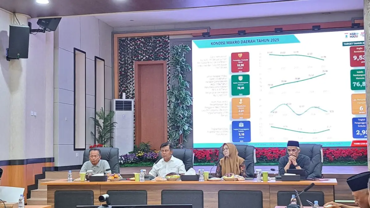 Bupati Amar Nurmansyah (dua kiri) didampingi Wabup Hanipah saat memimpin Forum Koordinasi Penyusunan Rencana Kerja Pemerintah Daerah (RKPD) dan Rencana Kerja Perangkat Daerah (Renja PD) Tahun 2027 di Graha Fitrah, beberapa hari lalu.