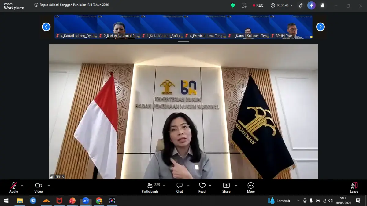 Jajaran Kanwil Kemenkum NTB mengikuti Rapat Validasi Sanggah Hasil Penilaian Awal Indeks Reformasi Hukum (IRH) 2026 secara hybrid.