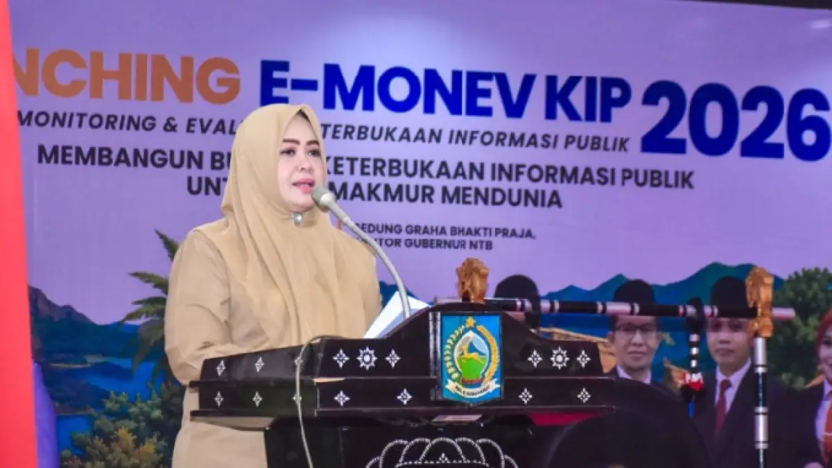 KIP: Wagub NTB Indah Dhamayanti Putri saat peluncuran e-Monev KIP Tahun 2026 di Graha Bhakti Praja, Kantor Gubernur NTB, Senin (29/6). (DISKOMINFOTIK NTB/LOMBOK POST)