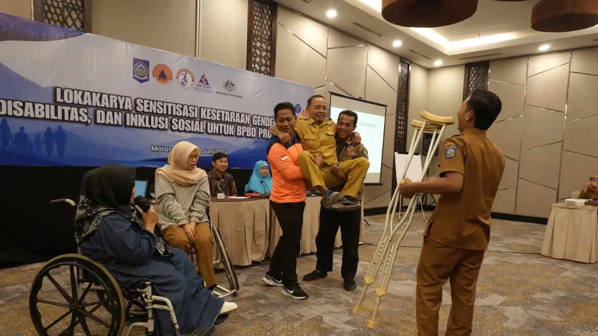  Kegiatan Lokakarya Sensitisasi Kesetaraan Gender, Disabilitas, dan Inklusi Sosial untuk Badan Penanggulangan Bencana (BPBD) Provinsi NTB yang diselenggarakan 29-30 Juni di Mataram. 
