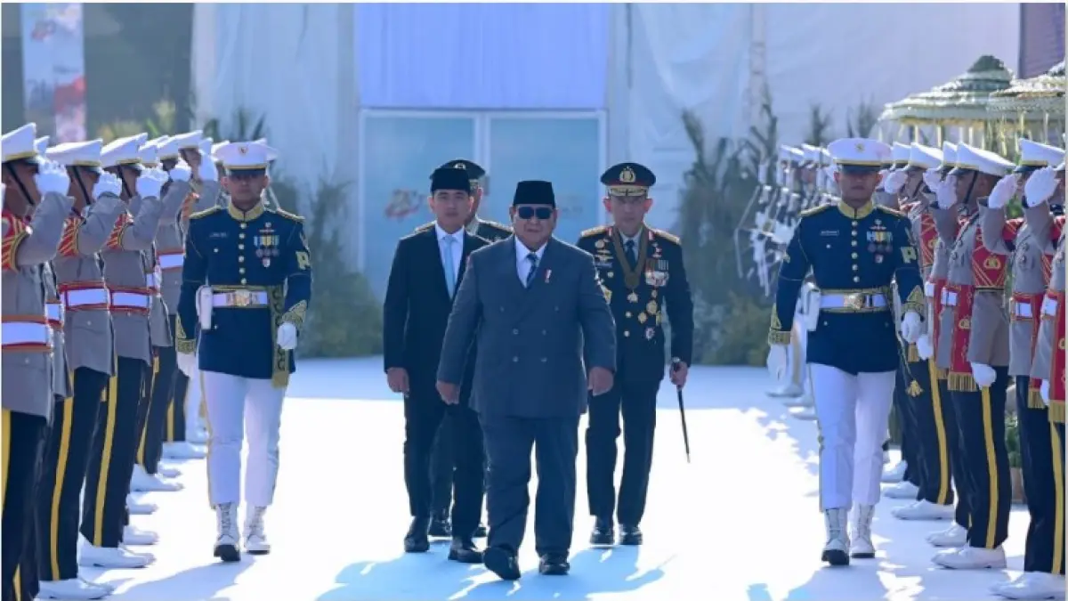 HARI BHAYANGKARA: Presiden Prabowo Subianto memimpin Upacara Peringatan ke-80 Hari Bhayangkara Tahun 2026 di Lapangan Satuan Latihan Korbrimob, Cikeas, Kabupaten Bogor, Rabu (1/7). (BPMI Setpres)