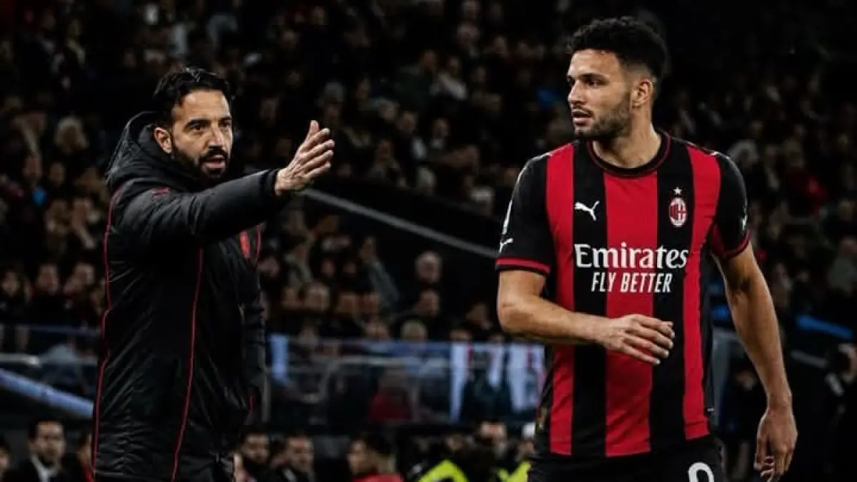ILUSTRASI: Pelatih AC Milan Ruben Amorim dan striker baru Goncalo Ramos. (Istimewa) 