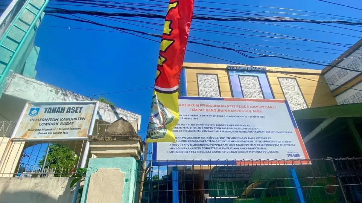 BERPOLEMIK: Sengketa aset lahan milik Pemkab Lobar STIE AMM memasuki babak baru setelah Pemkab Lobar menang putusan banding di PT TUN. (Foto: Toni/Lombok Post)