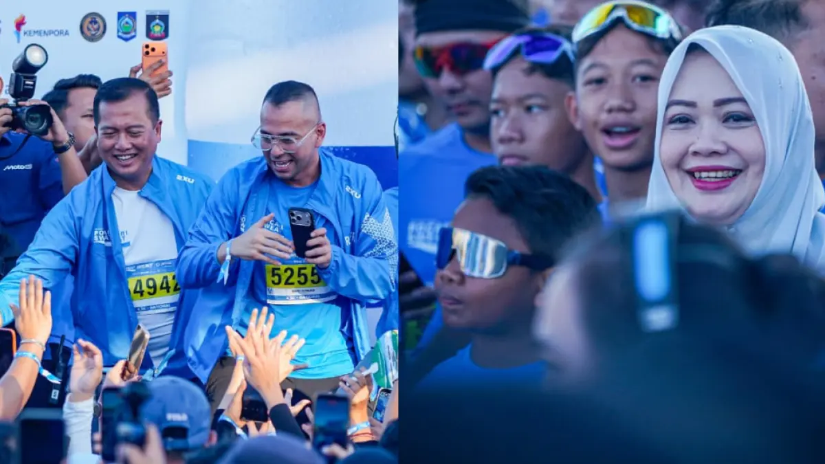 WISATA SEHAT: Gubernur NTB Lalu Muhamad Iqbal bersama Wagub Indah Dhamayanti Putri saat menghadiri Pocari Sweat Run Lombok 2026 di kawasan Mandalika, Lombok Tengah, Ahad (12/7). (IST)