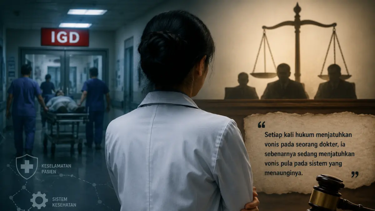 Ilustrasi dokter berada di ruang pelayanan kesehatan. Kasus vonis bebas dokter Ratna menjadi momentum untuk melihat persoalan keselamatan pasien dari sisi individu dan sistem.