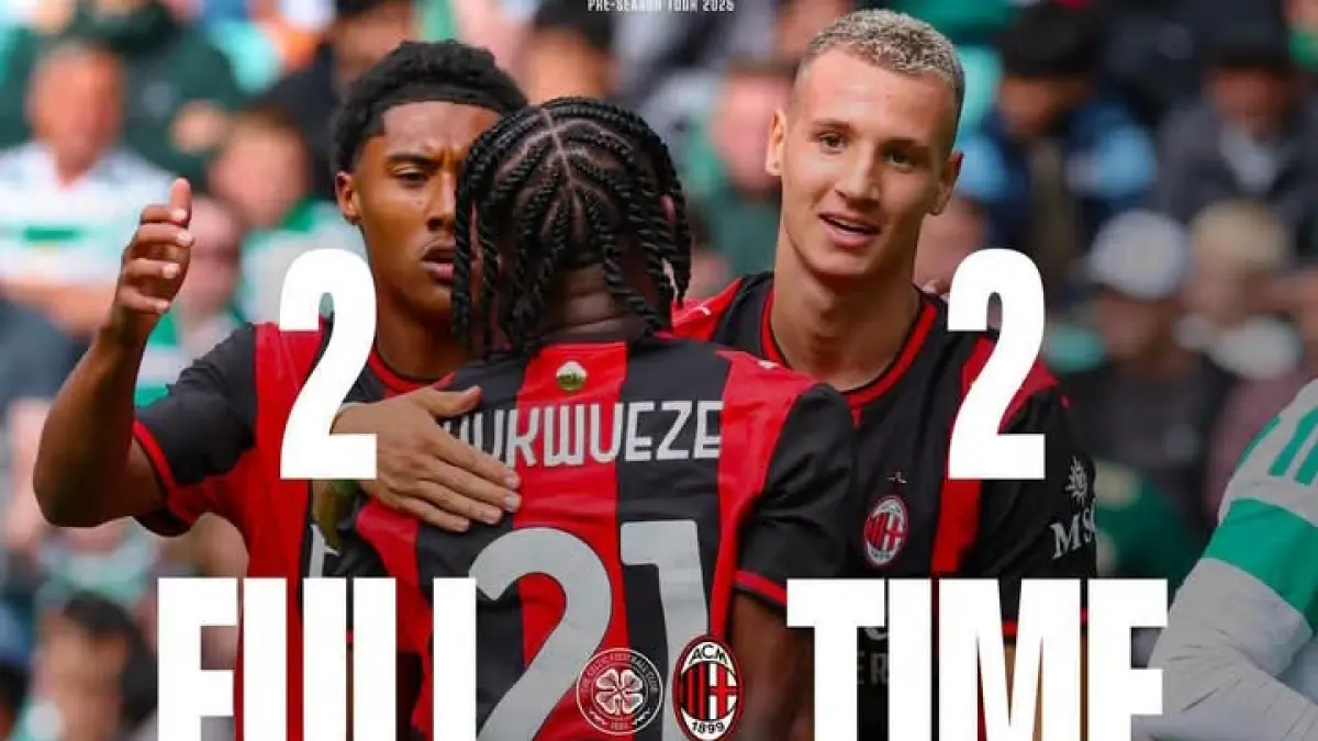 IMBANG: Hasil akhir laga Glasgow Celtic vs AC Milan, Francesco Camarda mencetak dua gol. (Istimewa) 