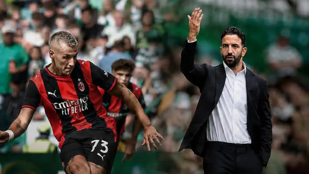 UNJUK GIGI: Striker AC Milan Francesco Camarda dan pelatih Ruben Amorim. (Istimewa) 