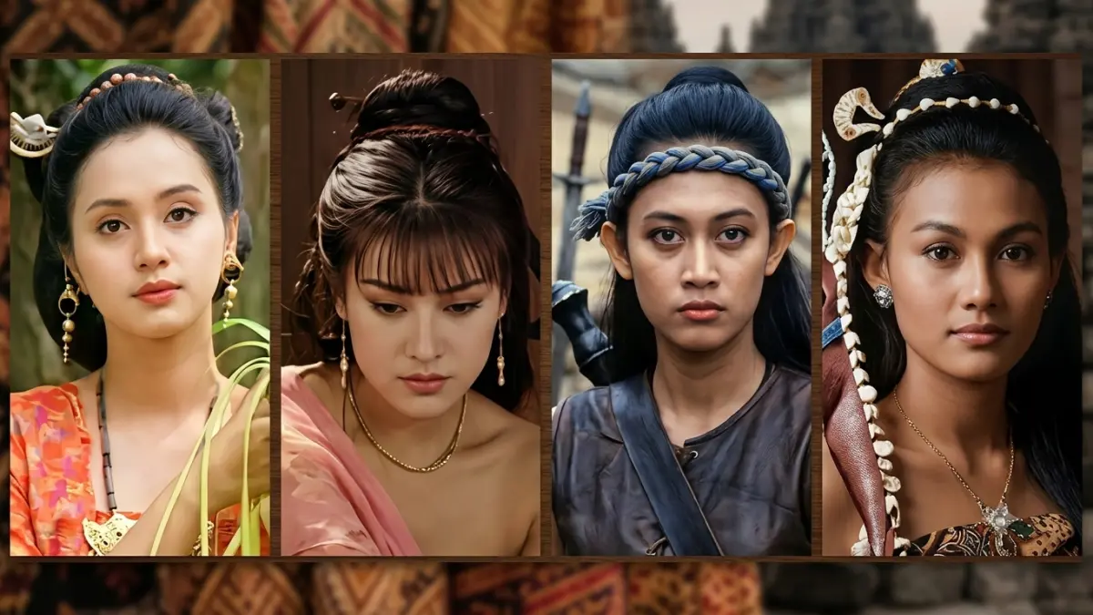 Empat gadis di sekitar Arya Kamandanu, dari kiri ke kanan Nari Ratih, Mei Shin, Sakawuni, dan Ni Luh Jinggan.