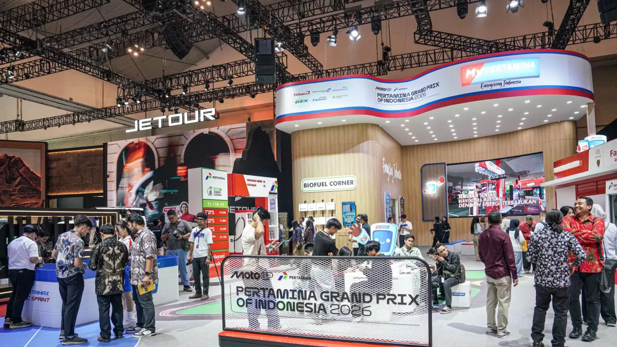 Booth MyPertamina yang hadir di ajang gelaran GAIKINDO Indonesia International Auto Show (GIIAS) 2026. (Pertamina)