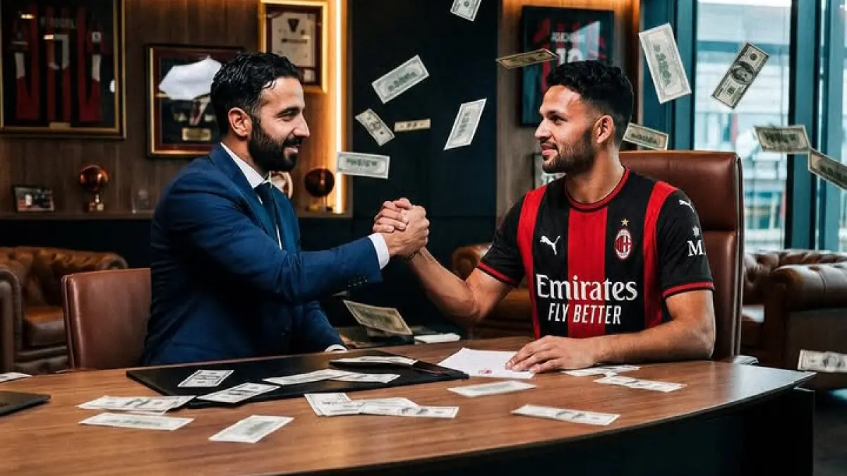 ILUSTRASI: Pelatih AC Milan Ruben Amorim dan rekrutan termahal Goncalo Ramos. (Istimewa) 