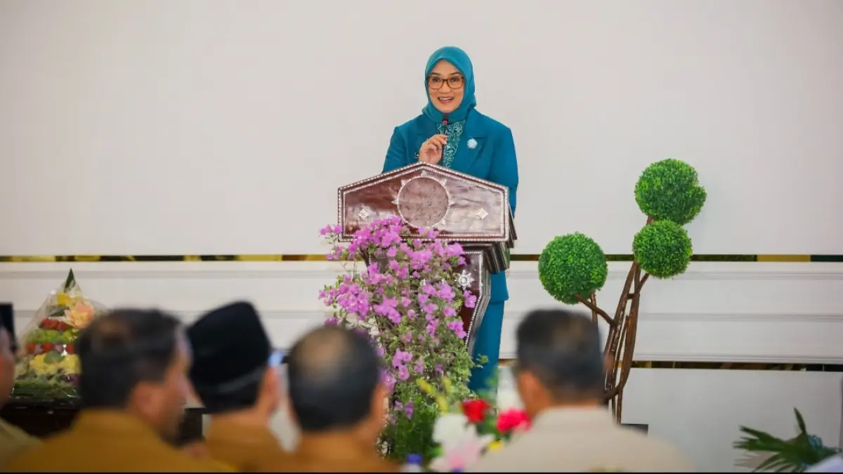 Ketua TP PKK Kota Mataram Kinnastri Mohan Roliskana saat menyampaikan sambutan.
