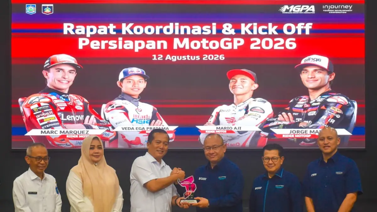 MOTOGP: Gubernur NTB Lalu Muhamad Iqbal didampingi Wagub Indah Dhamayanti Putri dan Sekda NTB Abul Chair saat Rakor dan Kick Off Persiapan MotoGP 2026 bersama Dirut ITDC dan Chairman Pertamina Grand Prix of Indonesia di Lantai 6 Bank NTB Syariah, Rabu (12/8).