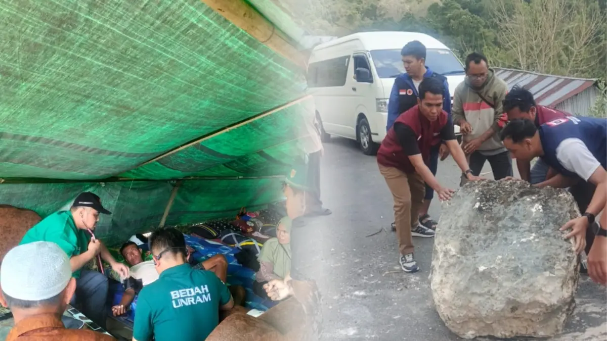 AKSI KEMANUSIAAN: Tim medis dan relawan Unram saat membantu korban gempa  NTT, belum lama ini. Unram bebaskan UKT 138 mahasiswa NTT, kirim tim medis ke lokasi gempa.