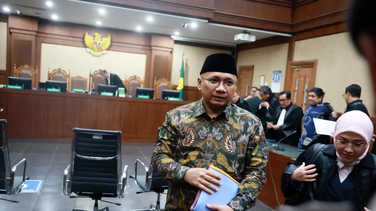 Terdakwa kasus dugaan korupsi kuota haji yang juga Eks Menteri Agama Yaqut Cholil Qoumas menjalani sidang pembacaan dakwaan di Pengadilan Tipikor, Jakarta, Selasa (11/8/2026). (Dery Ridwansah/ JawaPos.com)