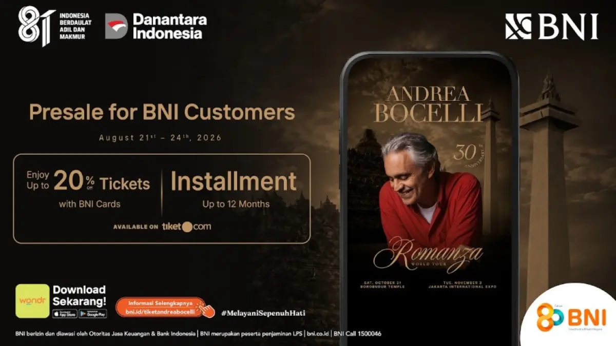 BNI membuka exclusive presale tiket Andrea Bocelli “Romanza - 30th Anniversary World Tour”.