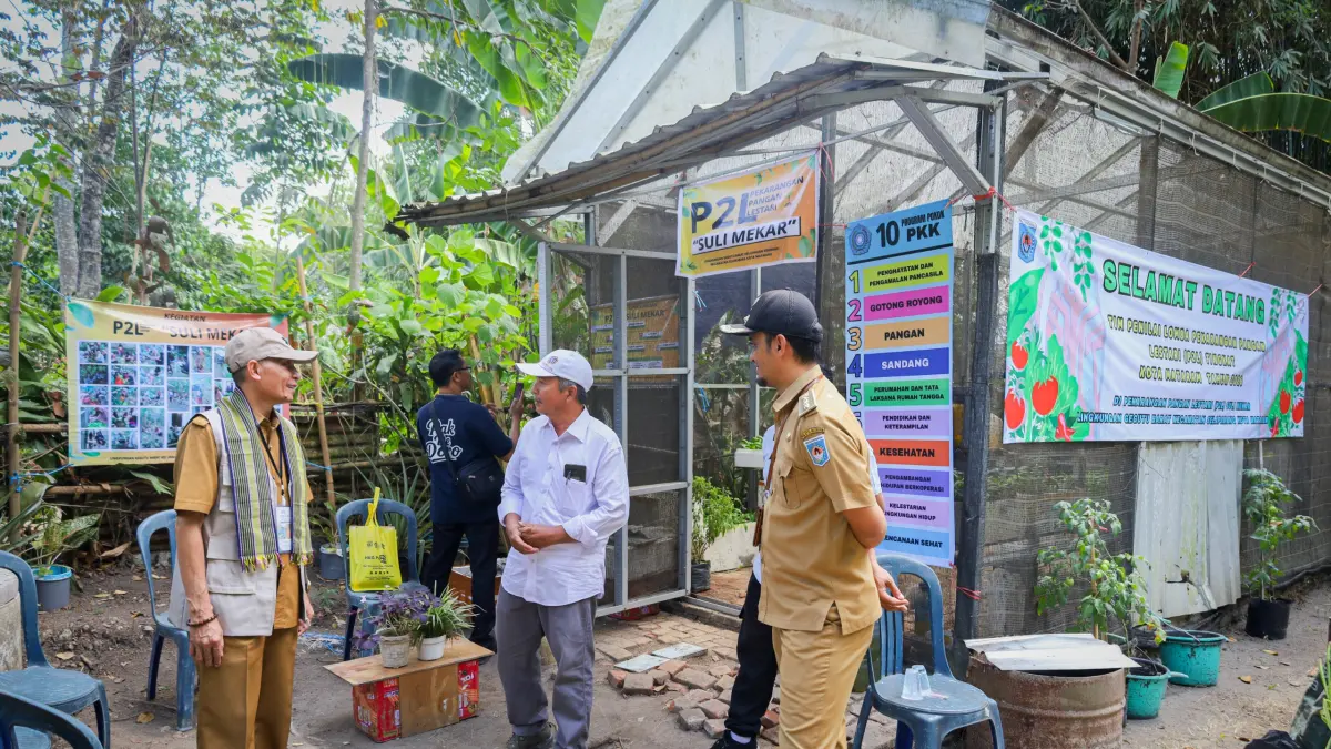 CEK LAPANGAN: Asisten II Setda Kota Mataram H Miftahurrahman meninjau demplot Kelompok P2L Suli Mekar di sela-sela penilaian lomba Aku Hatinya PKK di Gegutu Barat.