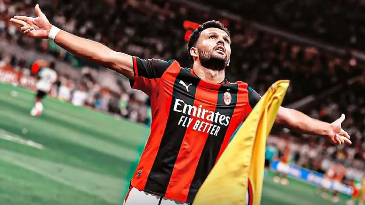 PECAH TELUR: Selebrasi Goncalo Ramos usai mencetak gol bagi AC Milan. (Istimewa) 